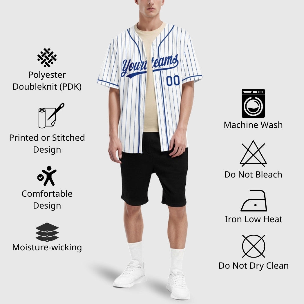 Custom Royal Blue Pinstripe Baseball Jersey