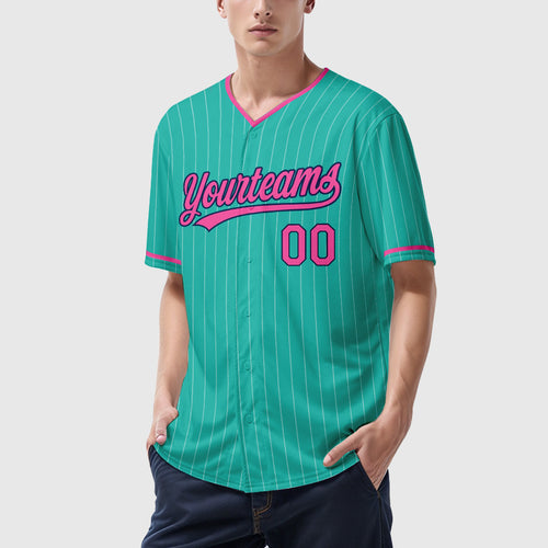 Custom Aqua White Pinstripe Baseball Jersey