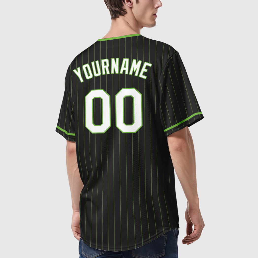 Custom Black Neon Green Pinstripe Baseball Jersey