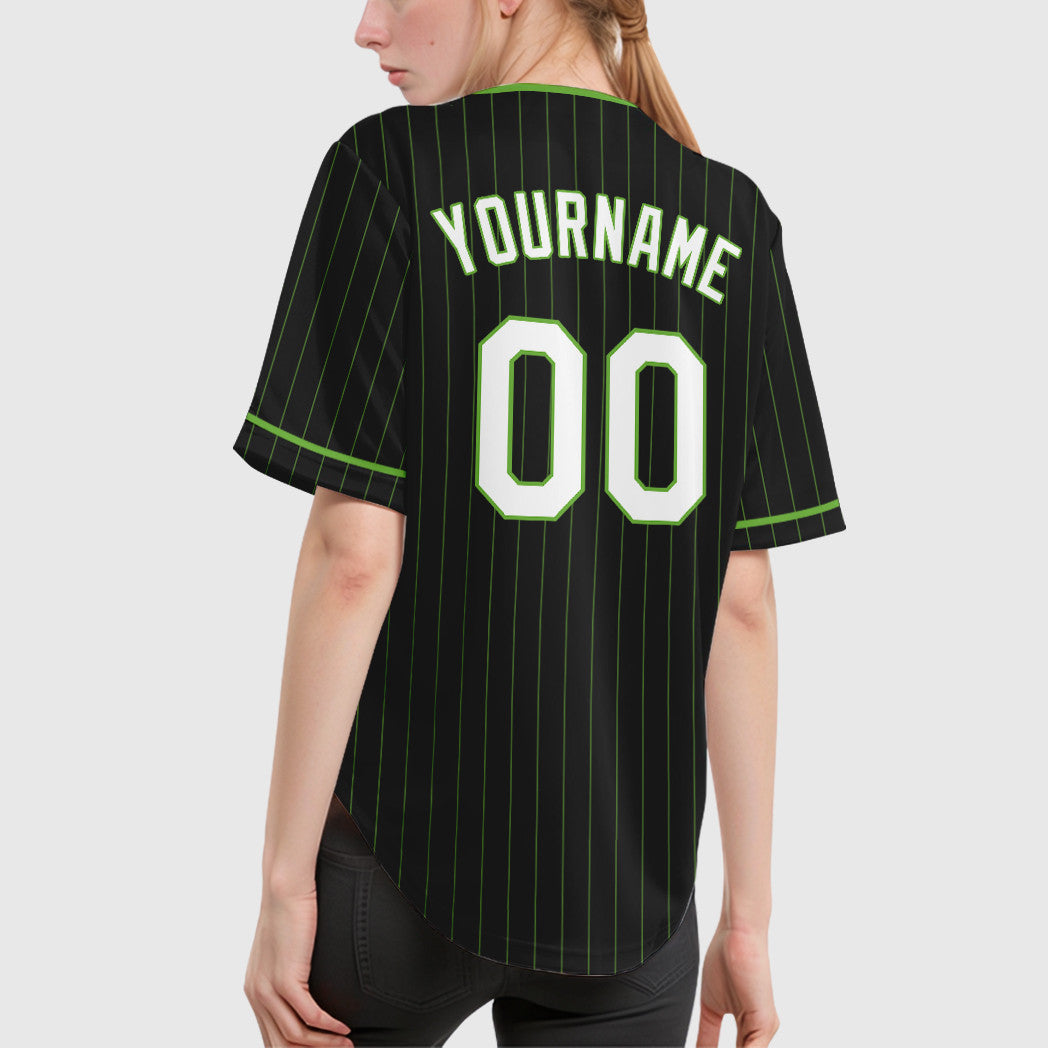 Custom Black Neon Green Pinstripe Baseball Jersey