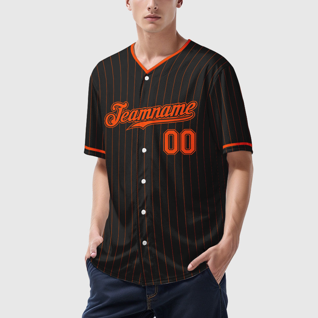 Custom Black Orange Pinstripe Baseball Jersey