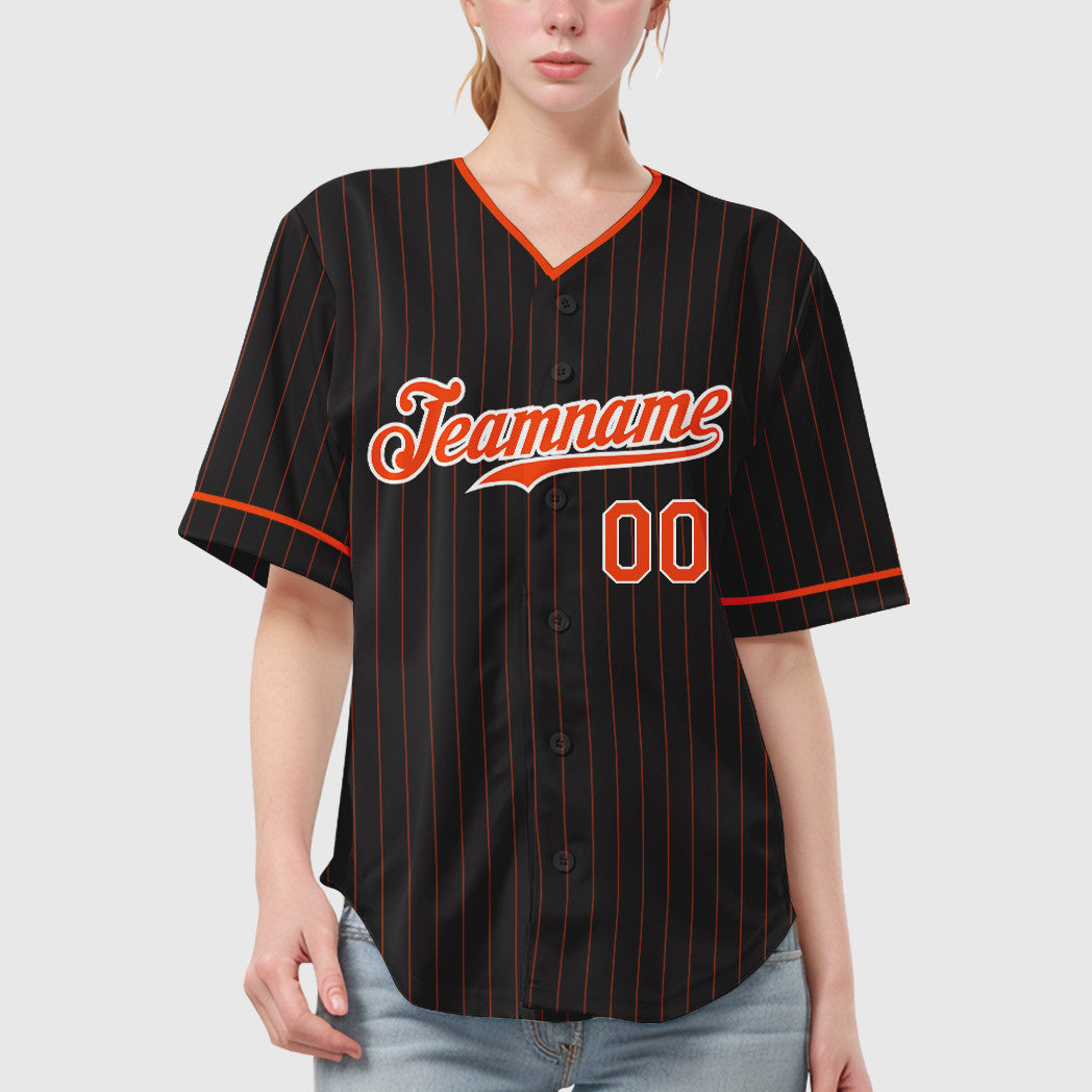 Black Orange-White Pinstripe Authentic Baseball Jersey