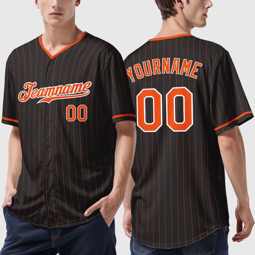 Black Orange-White Pinstripe Authentic Baseball Jersey