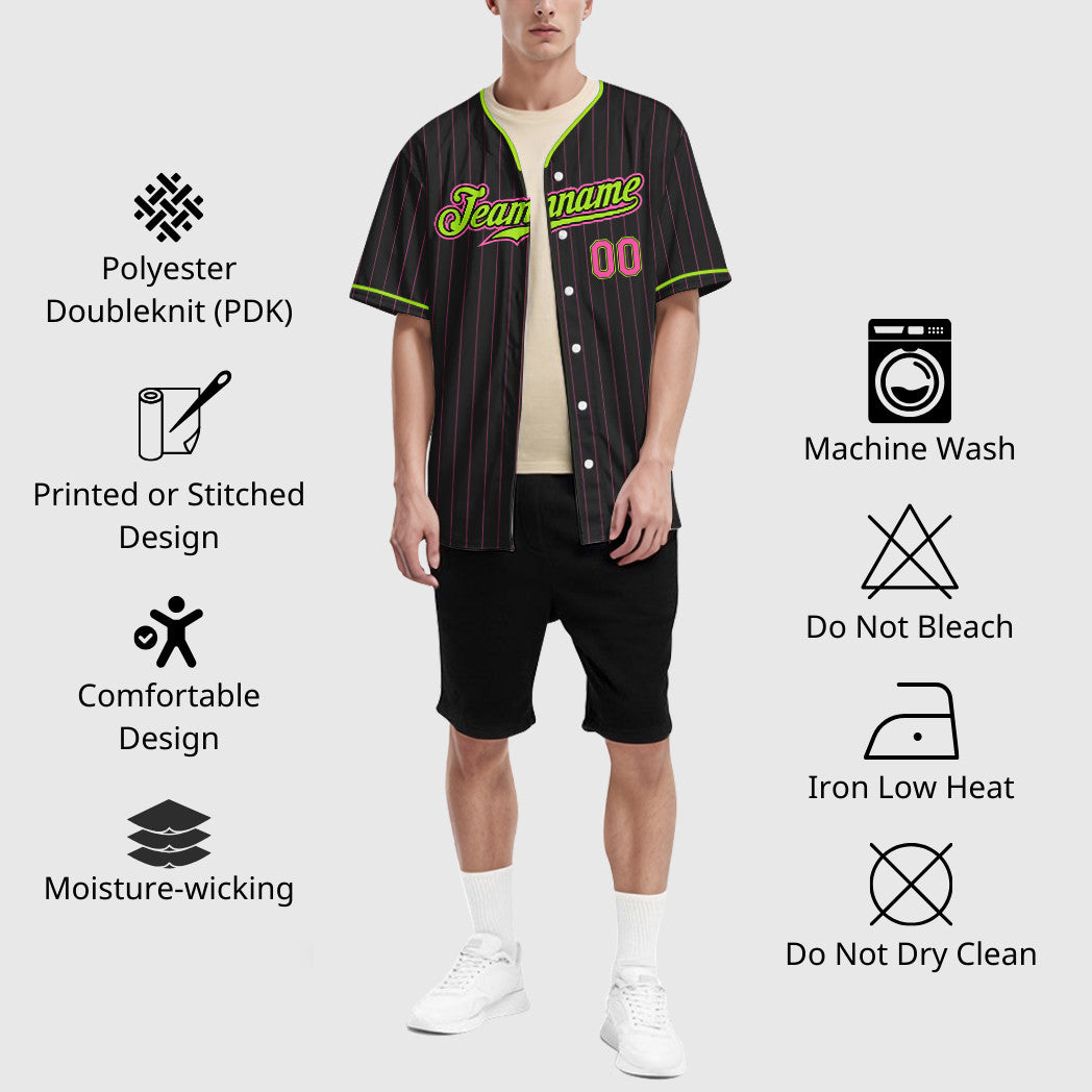 Custom Black Pink Green-Neon Pinstripe Baseball Jersey