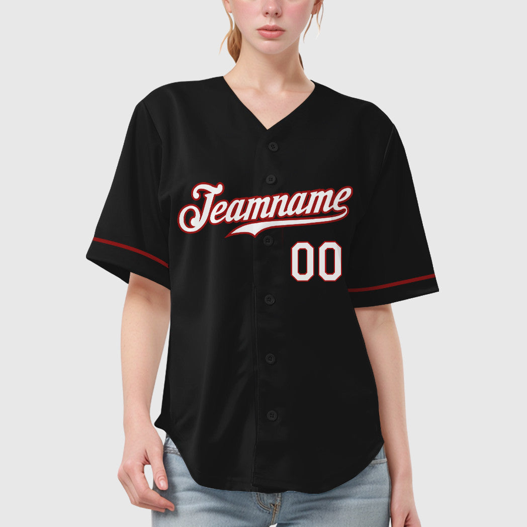Custom Black White-Red Baseball Jersey
