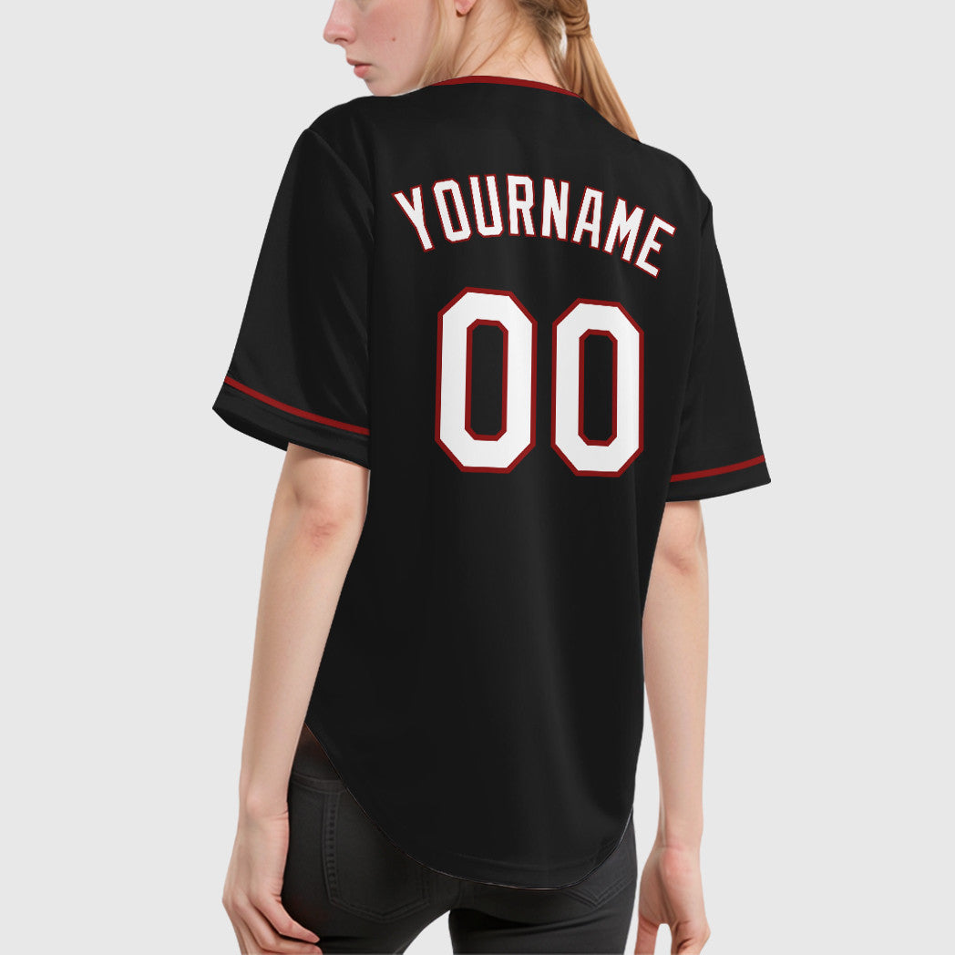 Custom Black White-Red Collar Sleeve Baseball Jersey