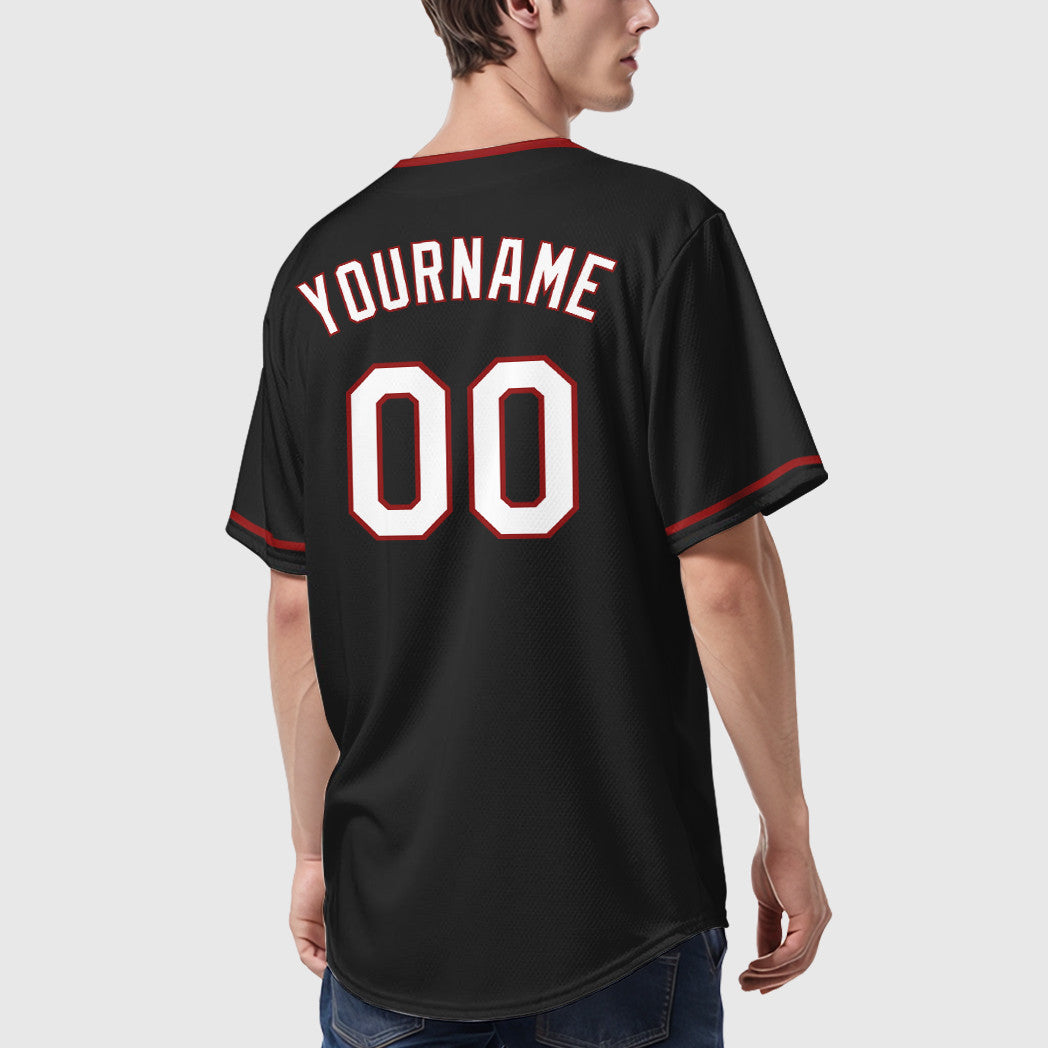 Custom Black White-Red Collar Sleeve Baseball Jersey