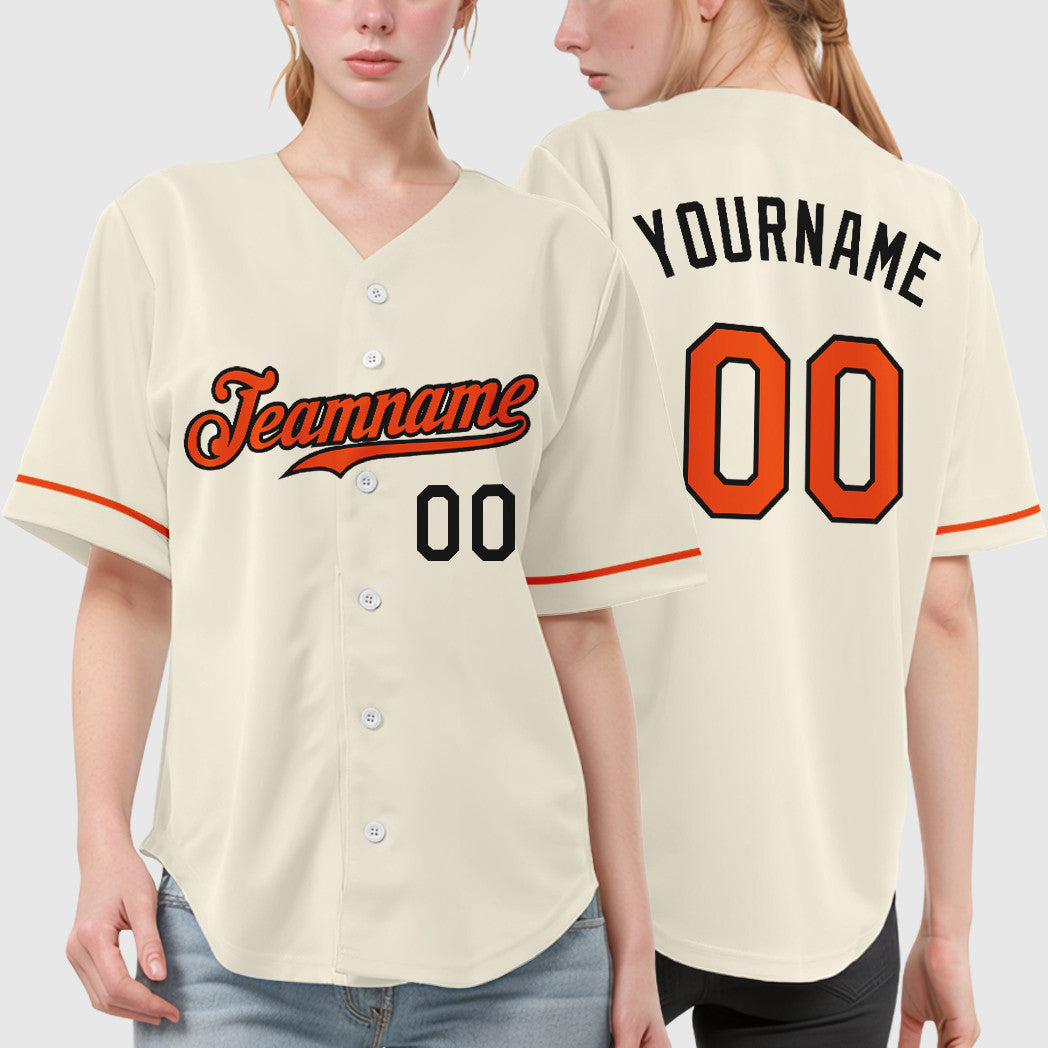 Custom Cream Orange-Black Baseball Jersey