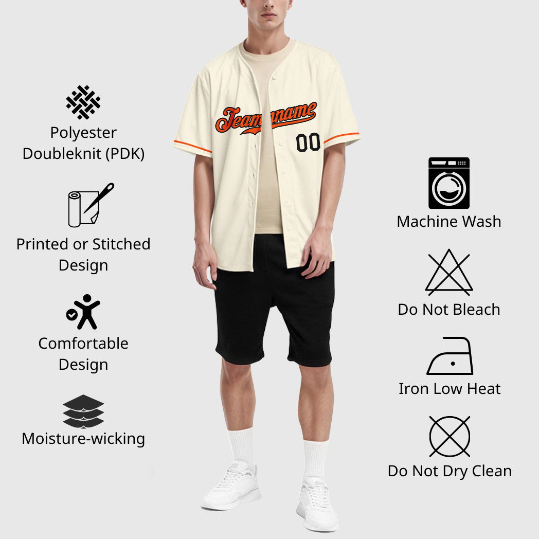 Custom Cream Orange-Black Baseball Jersey