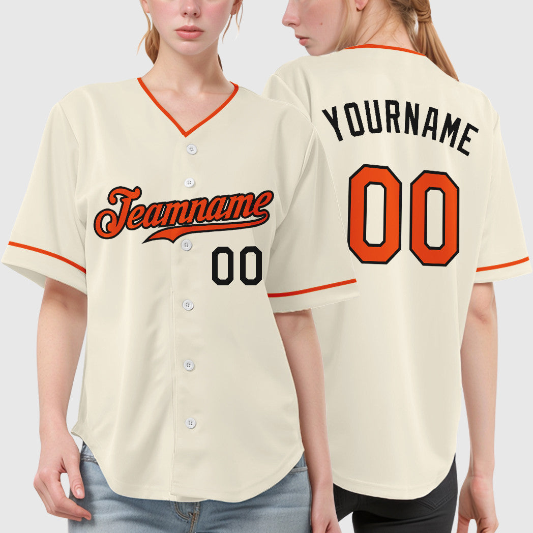 Custom Cream Orange-Black Collar Sleeve Baseball Jersey