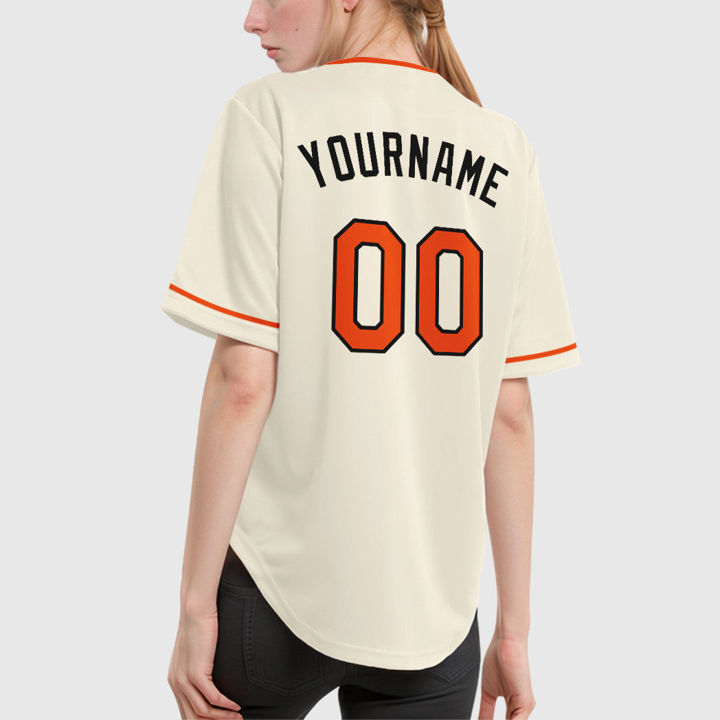 Custom Cream Orange-Black Collar Sleeve Baseball Jersey