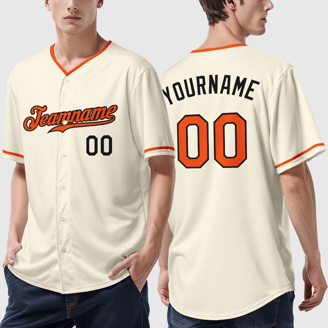 Custom Cream Orange-Black Collar Sleeve Baseball Jersey