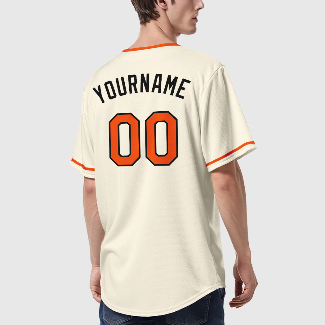 Custom Cream Orange-Black Collar Sleeve Baseball Jersey