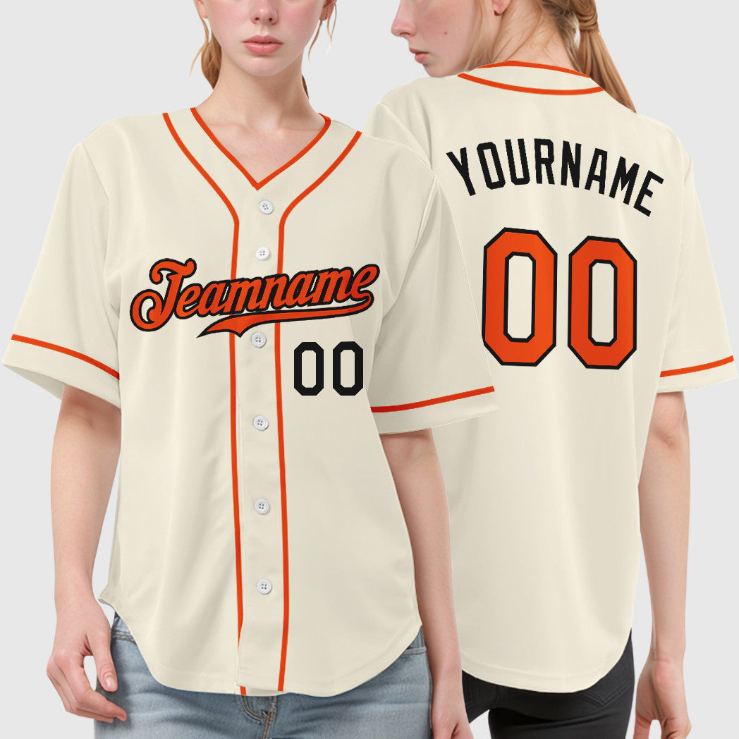 Custom Cream Orange-Black Piping Baseball Jersey