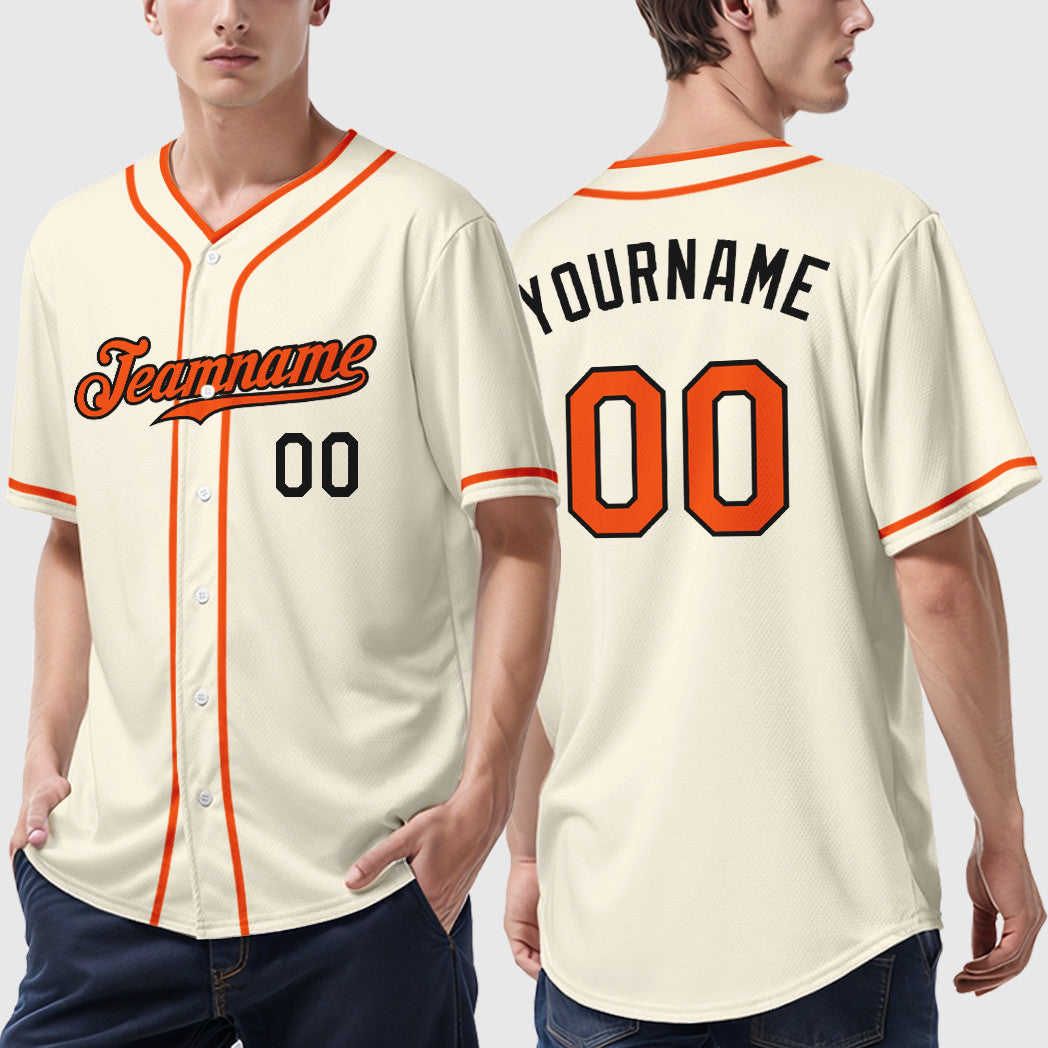 Custom Cream Orange-Black Piping Baseball Jersey