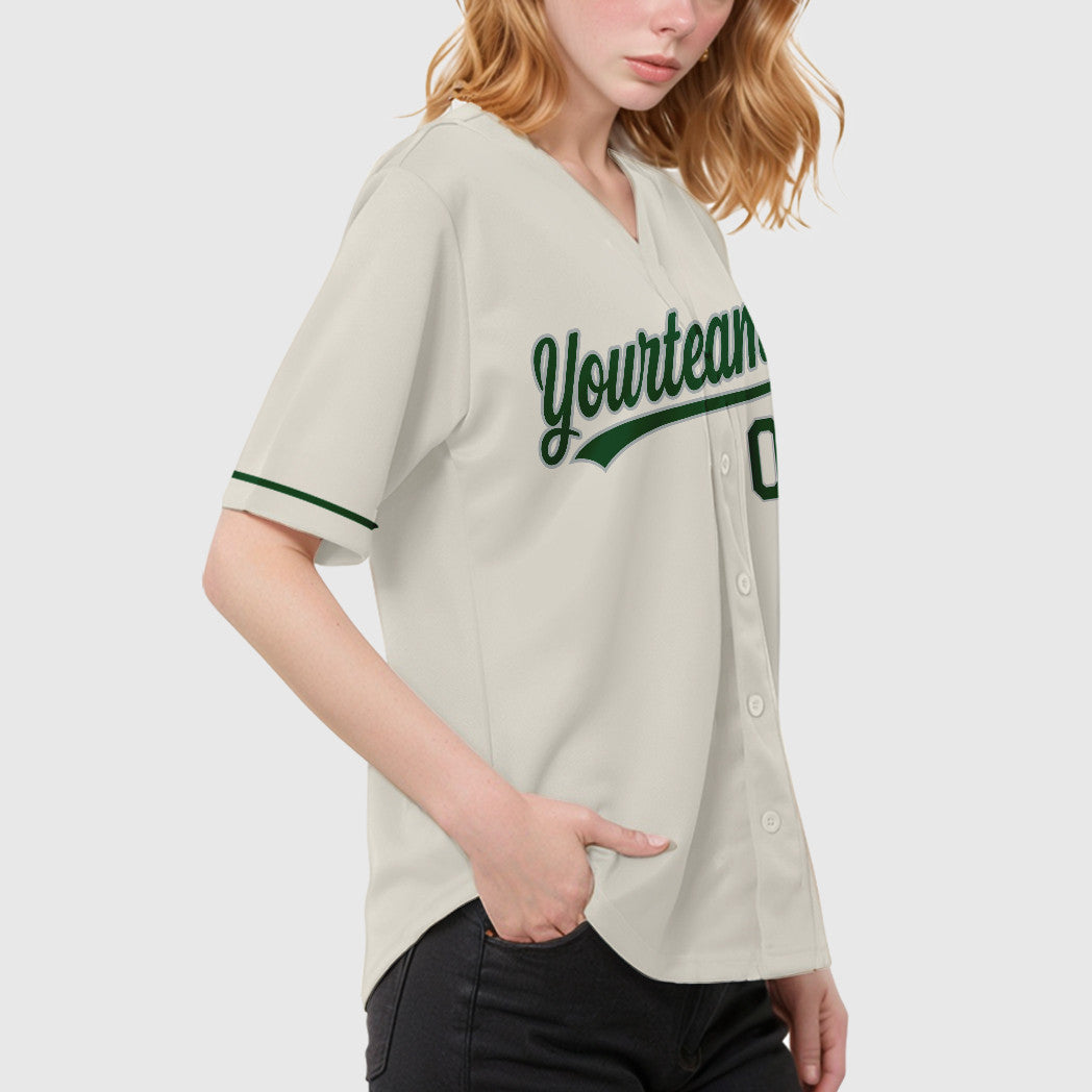 Custom Cream Gray Green Baseball Jersey