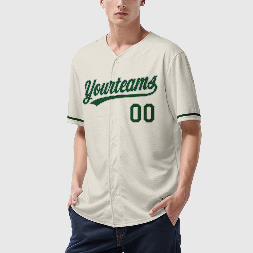 Custom Cream Gray Green Baseball Jersey