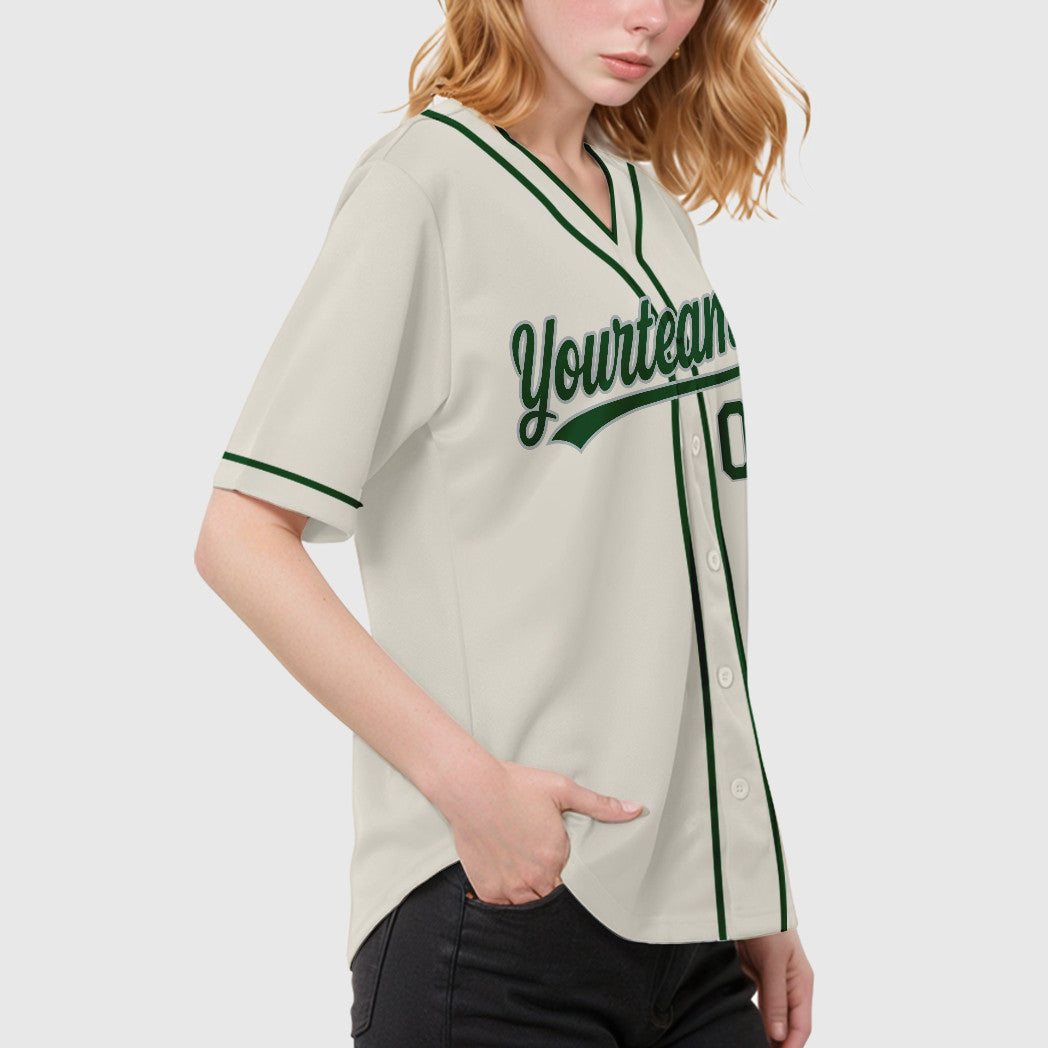 Custom Cream Gray Green Piping Baseball Jersey