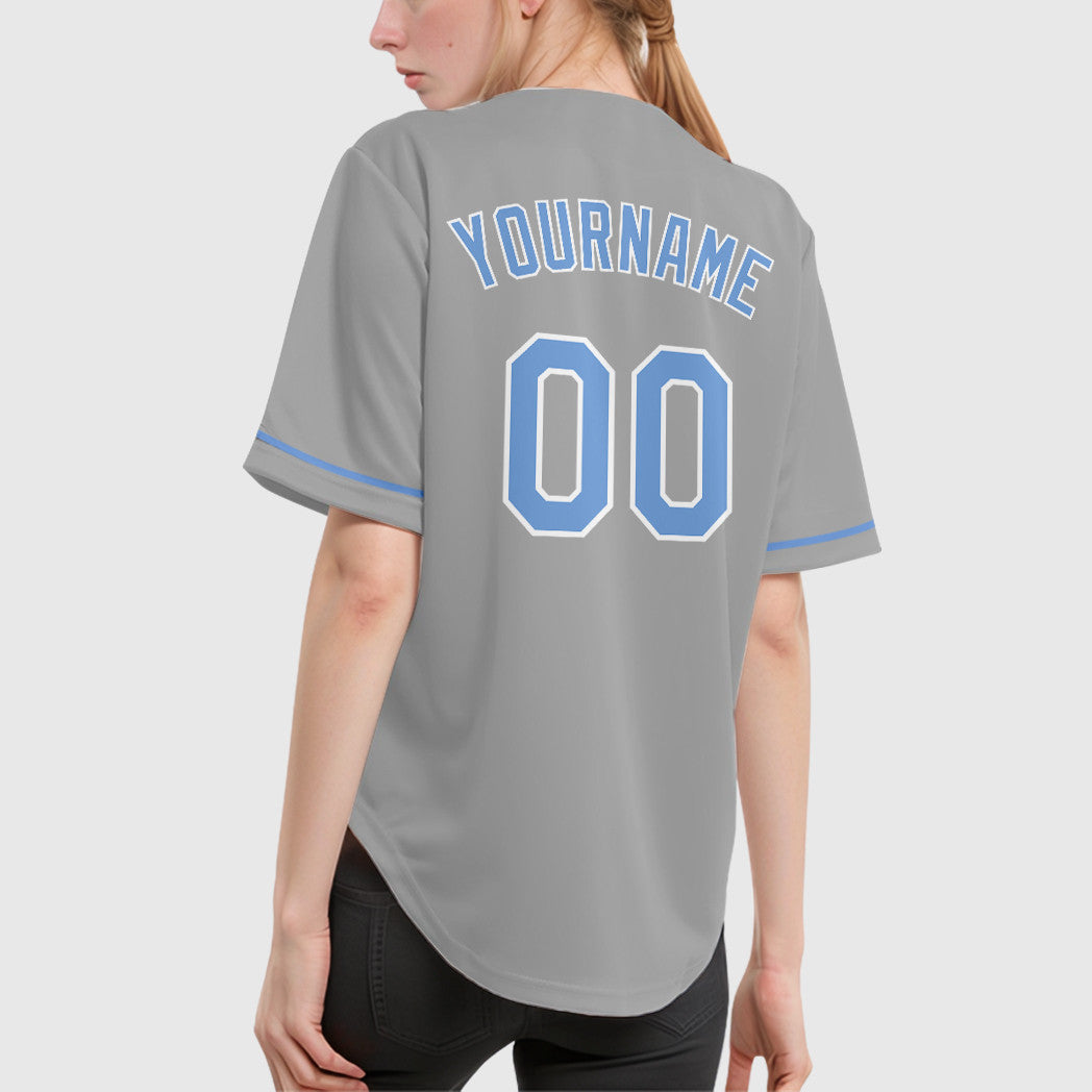Custom Gray Light Blue-White Baseball Jersey