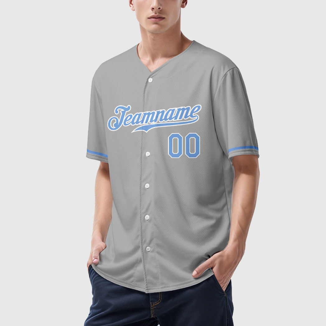 Custom Gray Light Blue-White Baseball Jersey