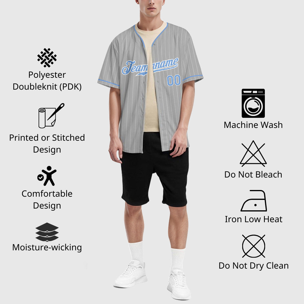 Custom Gray Light Blue-White Pinstripe Baseball Jersey