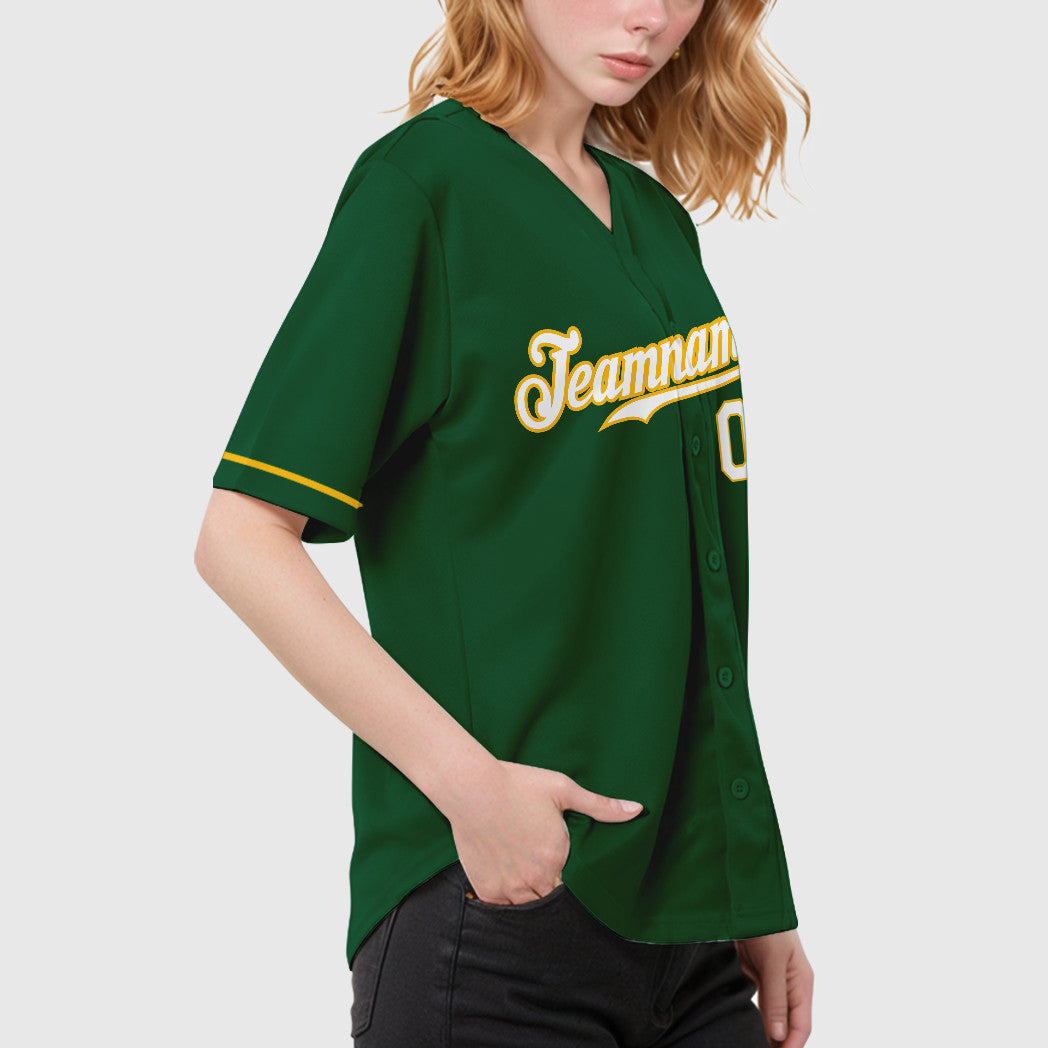 Custom Green White-Gold Baseball Jersey