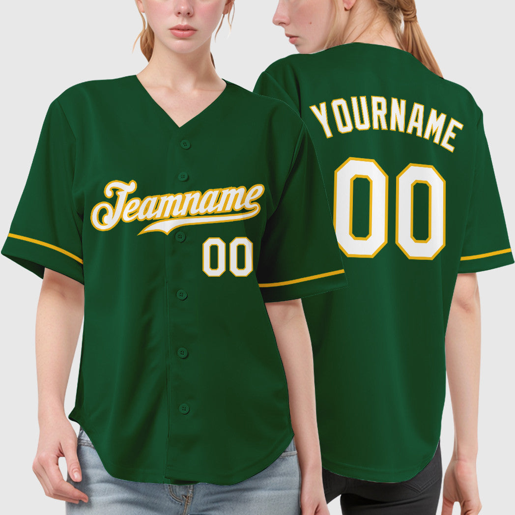 Custom Green White-Gold Baseball Jersey