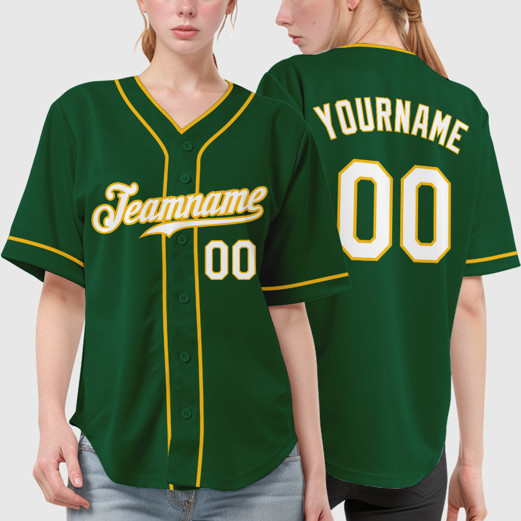 Custom Green White-Gold Piping Baseball Jersey