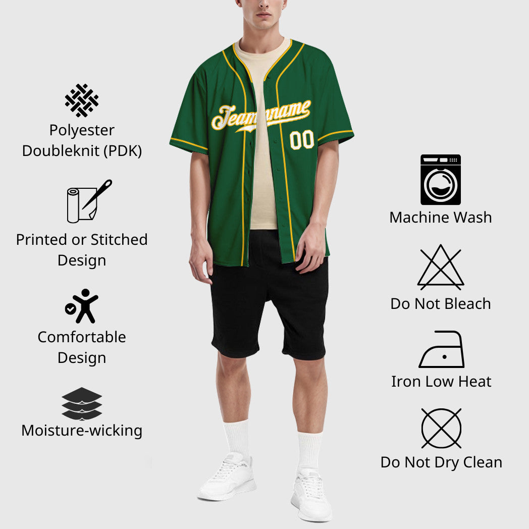 Custom Green White-Gold Piping Baseball Jersey