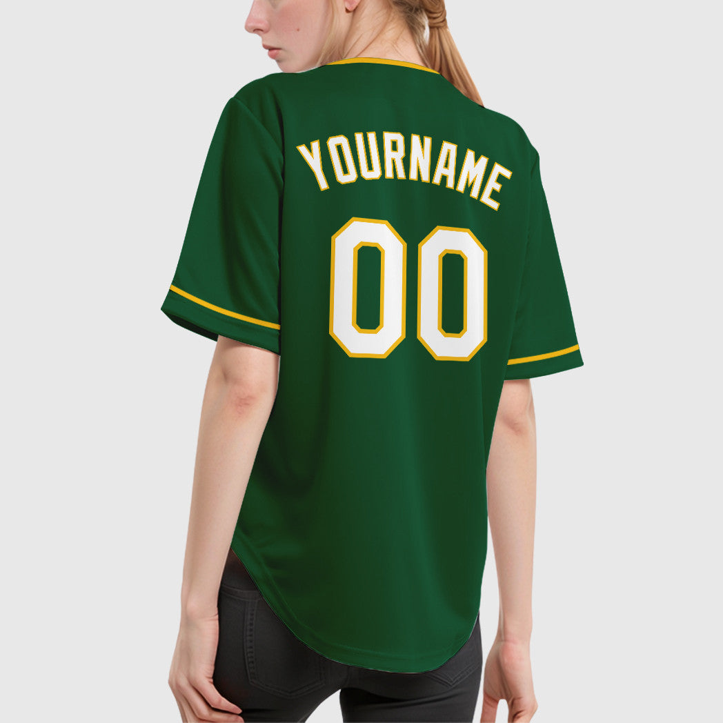 Custom Green White-Gold Collar Sleeve Baseball Jersey