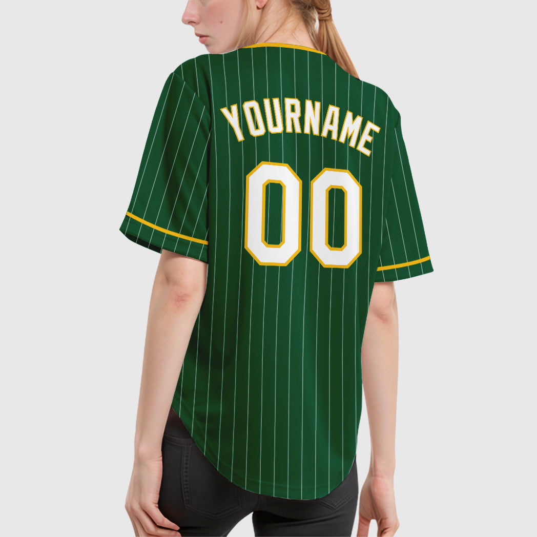 Custom Green White-Gold Pinstripe Baseball Jersey