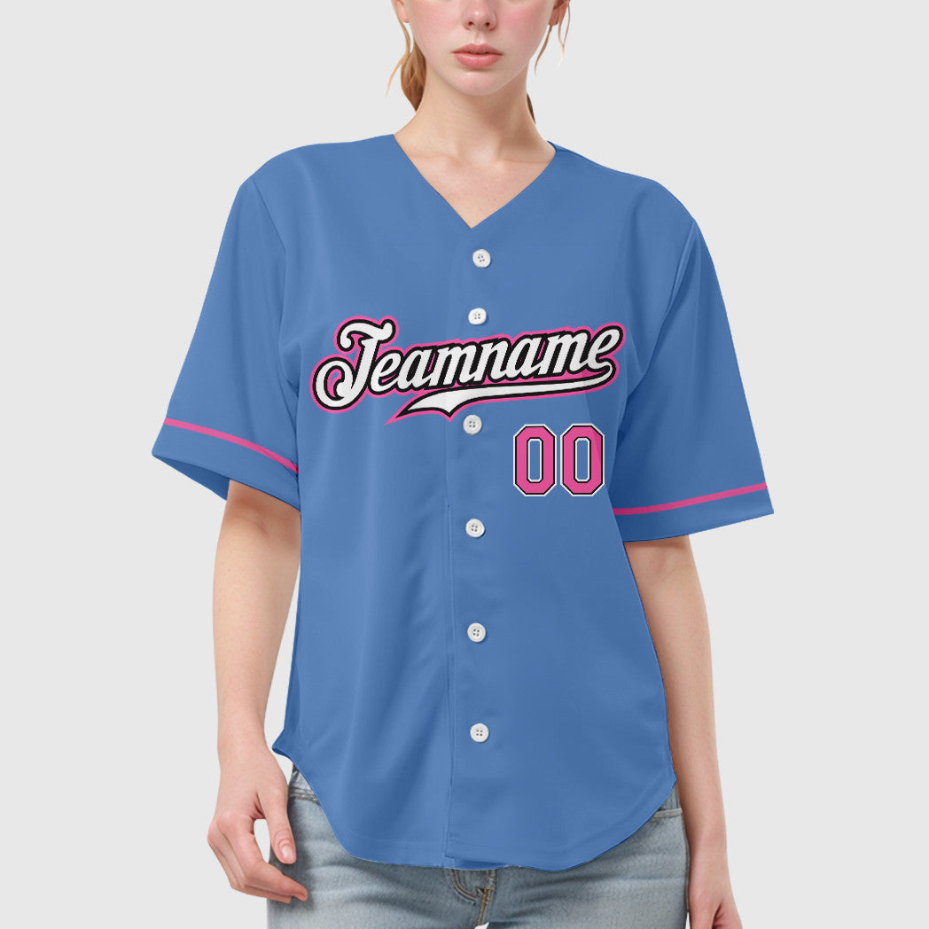 Custom Light Blue Pink-Black Baseball Jersey