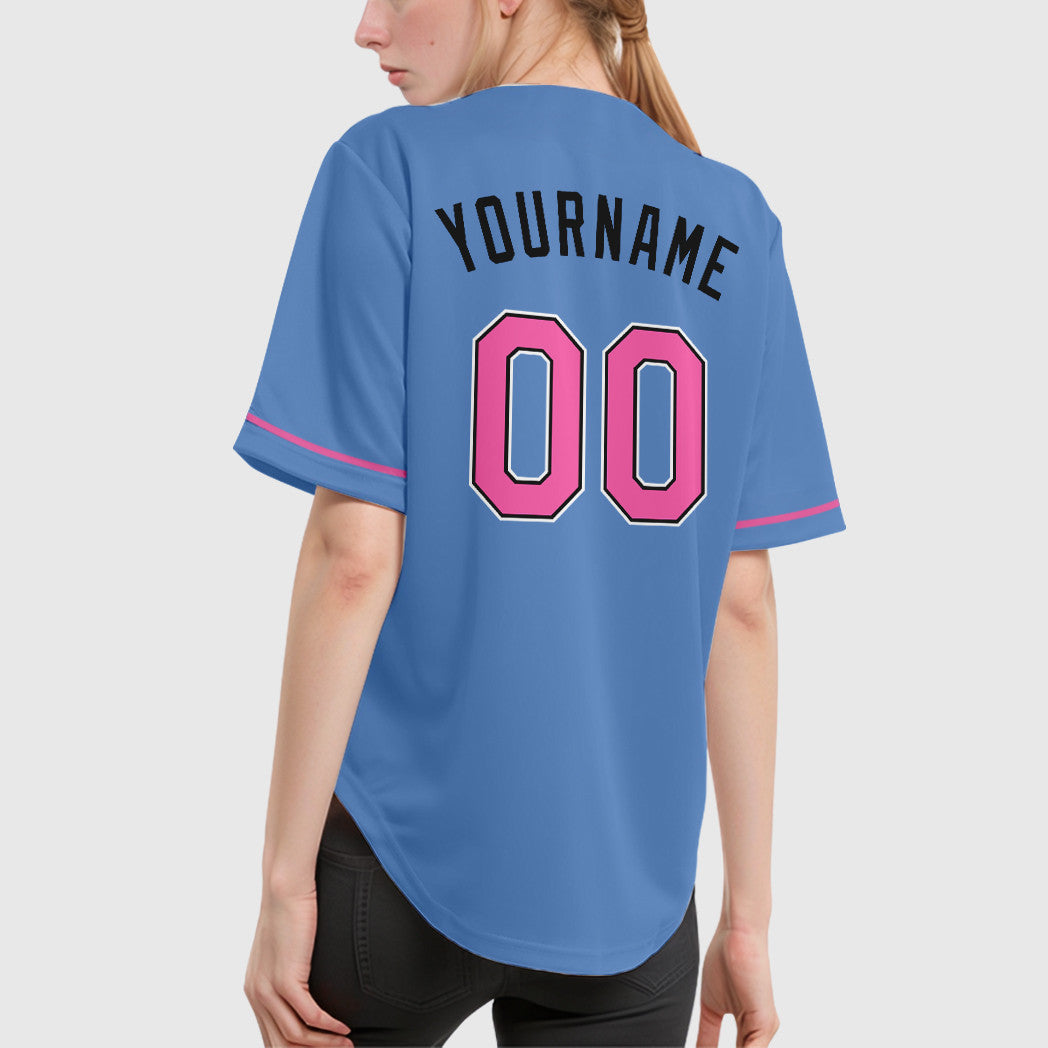 Custom Light Blue Pink-Black Baseball Jersey