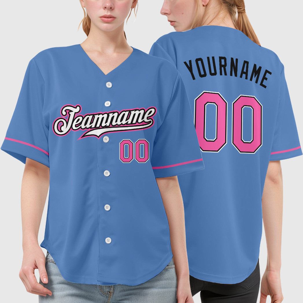 Custom Light Blue Pink-Black Baseball Jersey