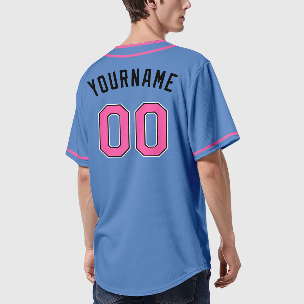 Custom Light Blue Pink-Black Piping Baseball Jersey