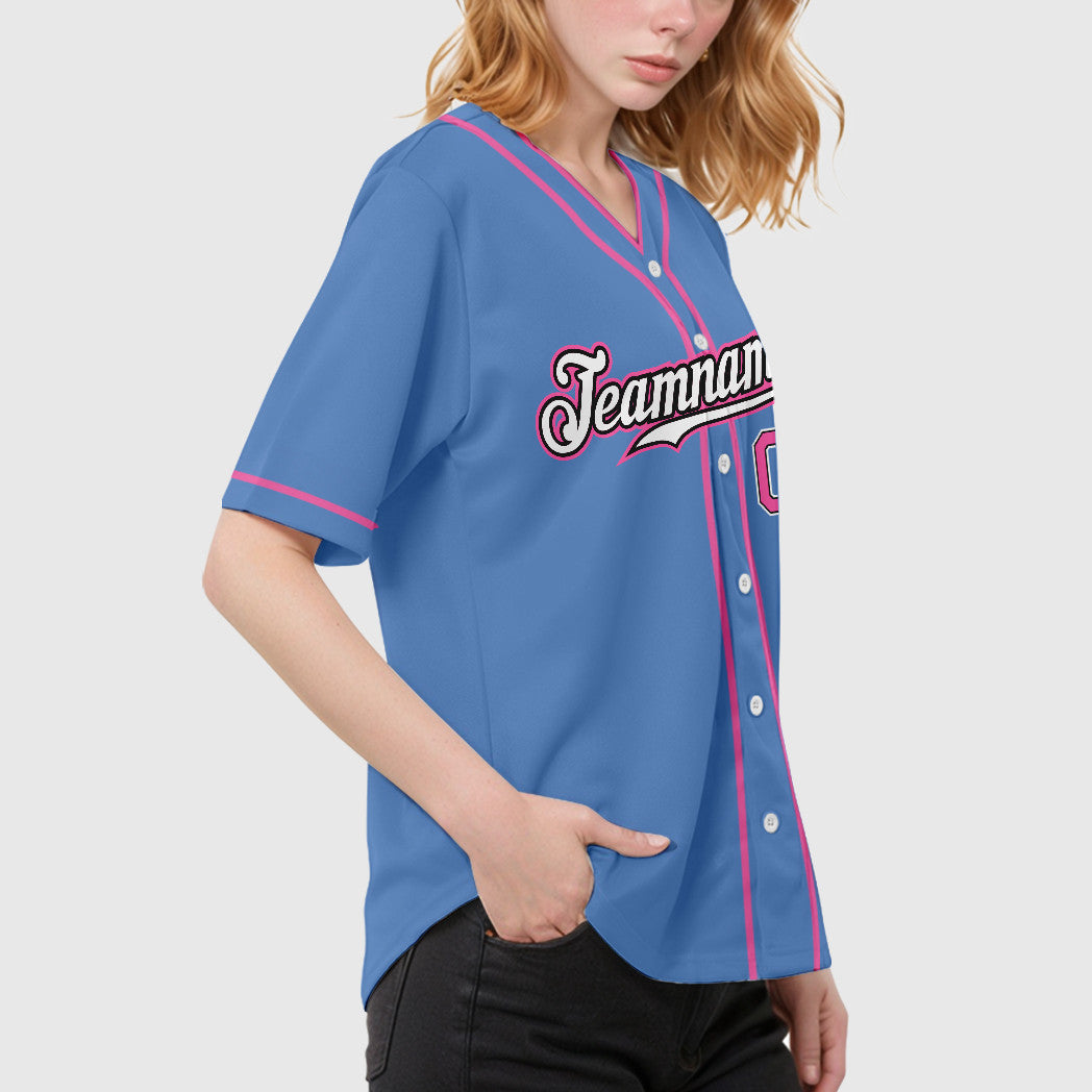 Custom Light Blue Pink-Black Piping Baseball Jersey