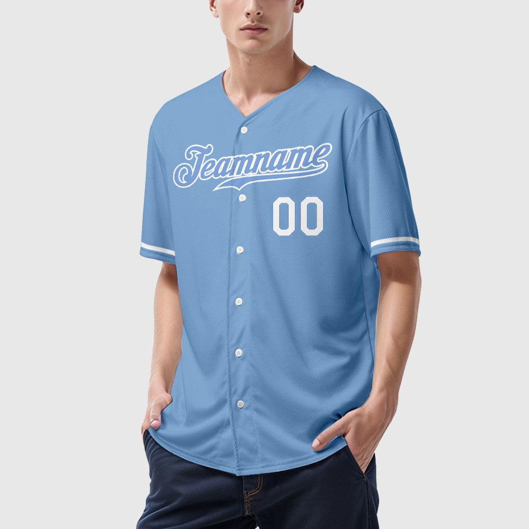 Custom Light Blue White Baseball Jersey