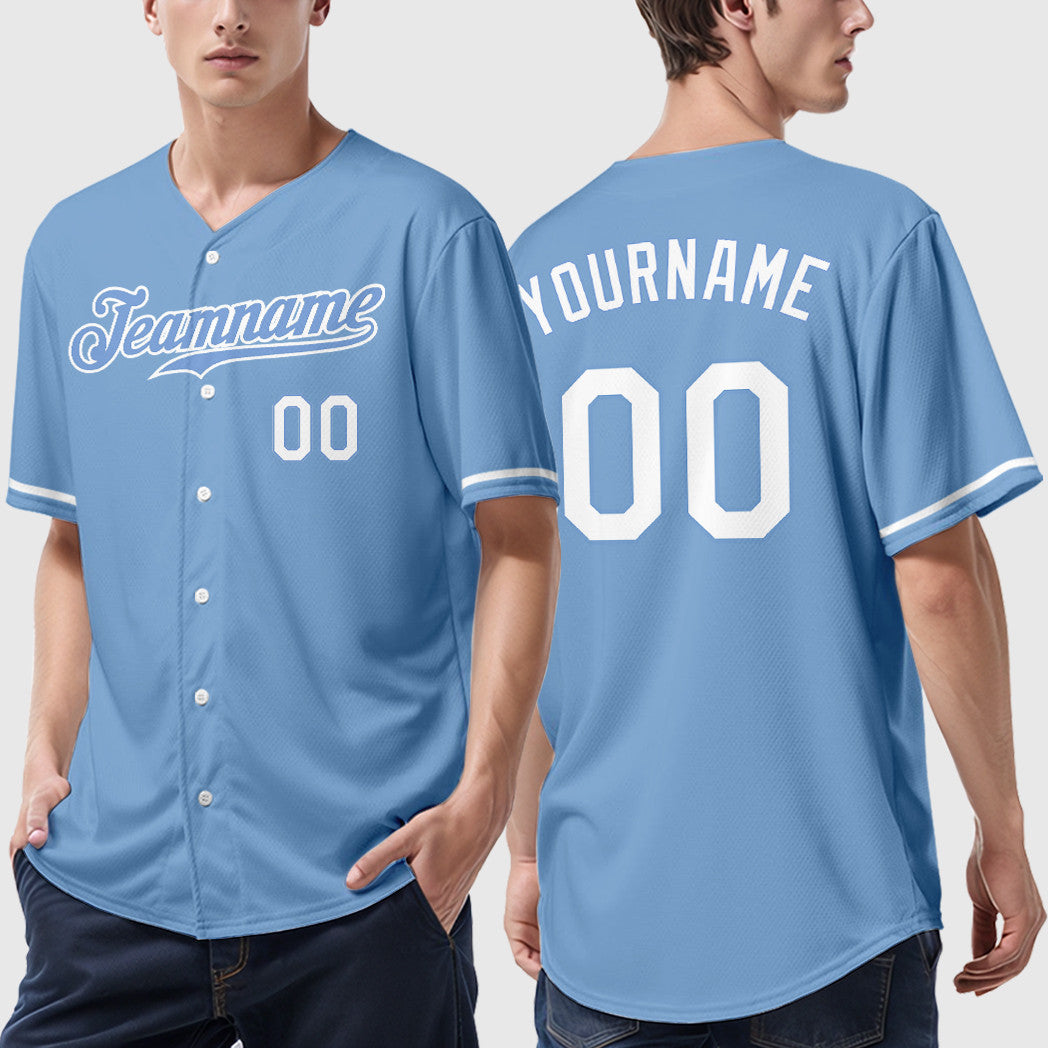 Custom Light Blue White Baseball Jersey