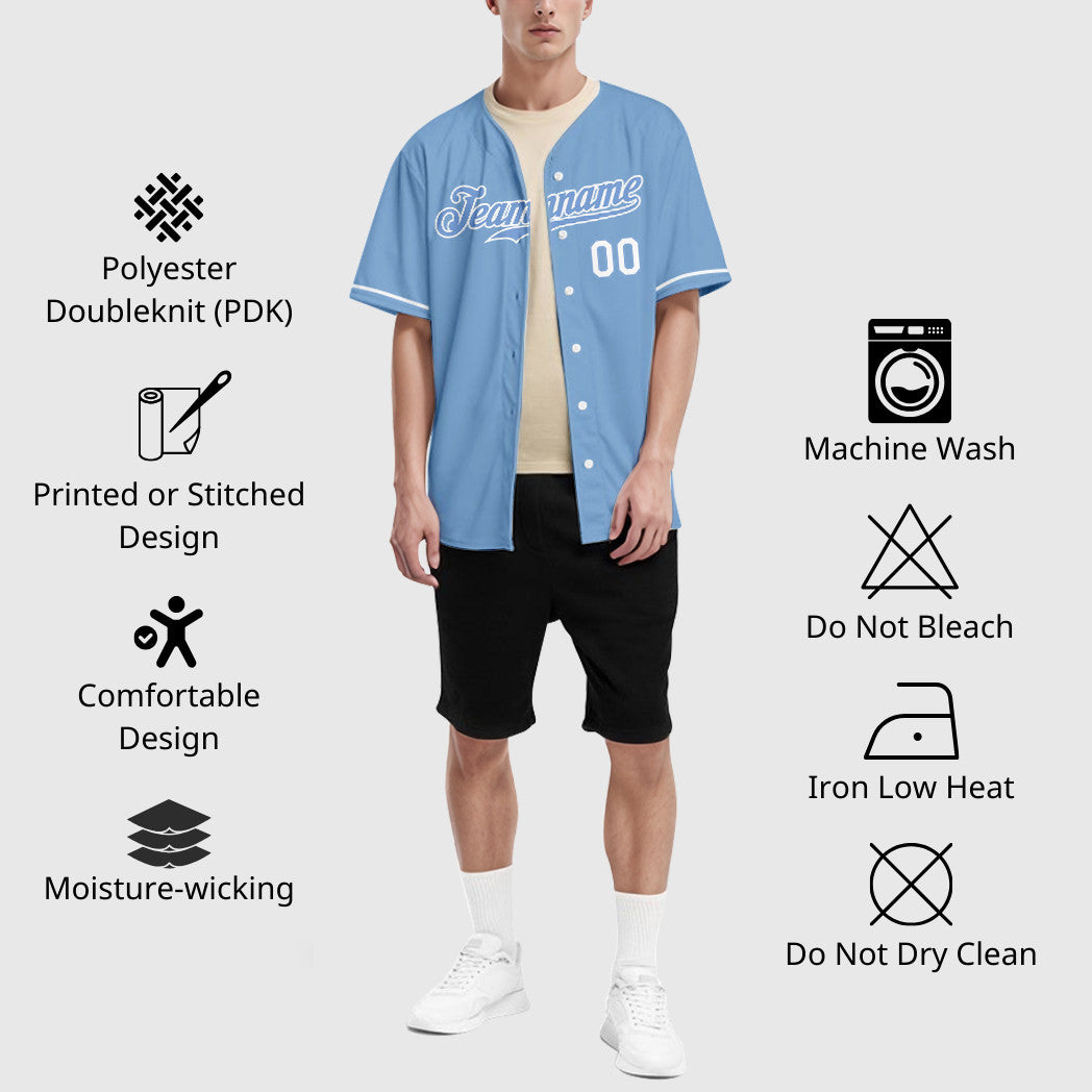 Custom Light Blue White Baseball Jersey