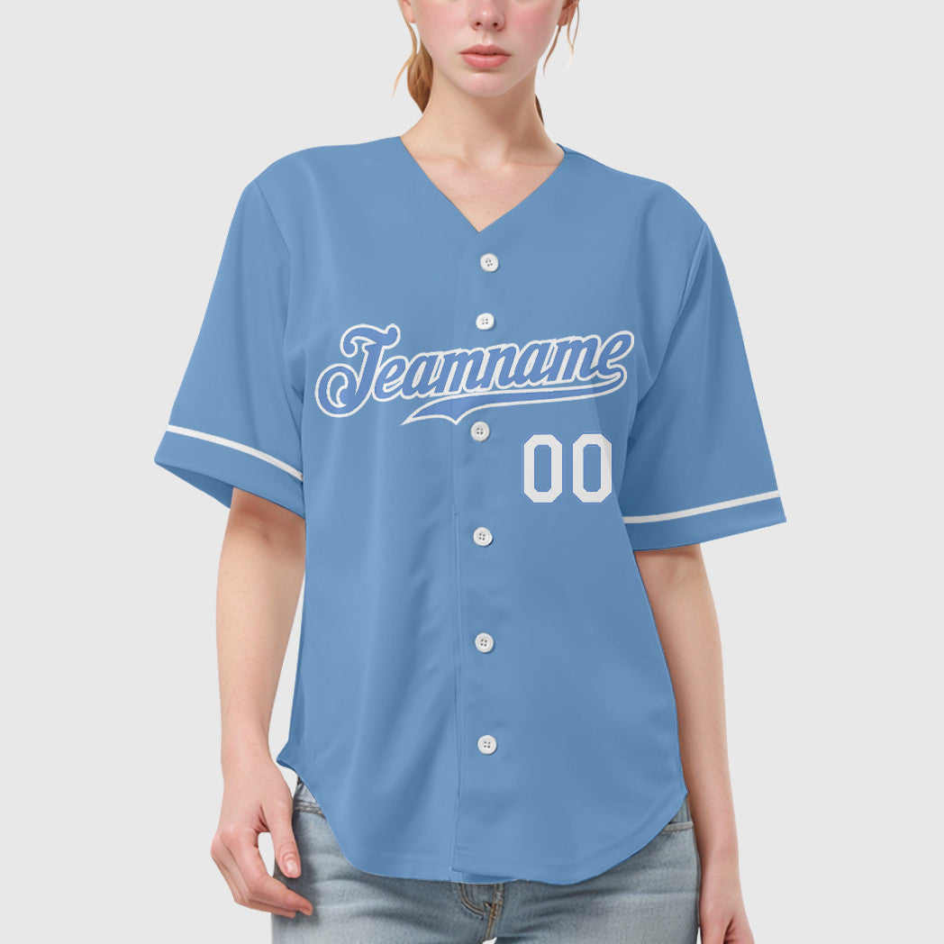 Custom Light Blue White Baseball Jersey