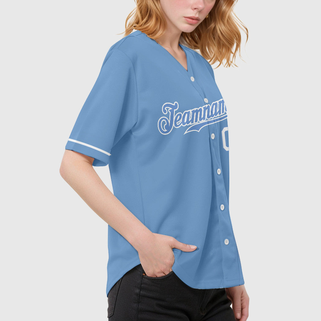 Custom Light Blue White Baseball Jersey