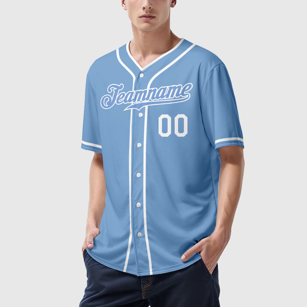 Custom Light Blue White Piping Baseball Jersey
