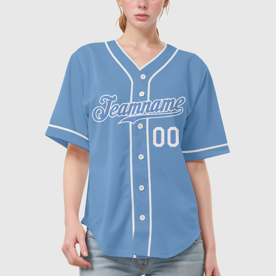 Custom Light Blue White Piping Baseball Jersey