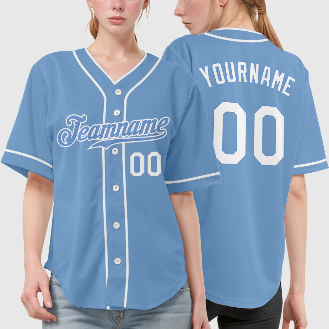 Custom Light Blue White Piping Baseball Jersey