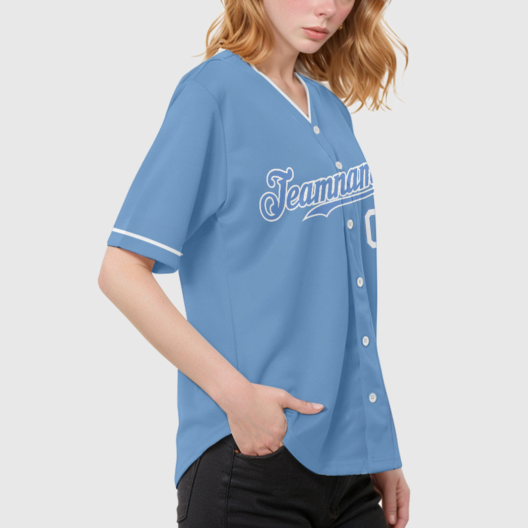 Custom Light Blue White Piping Baseball Jersey