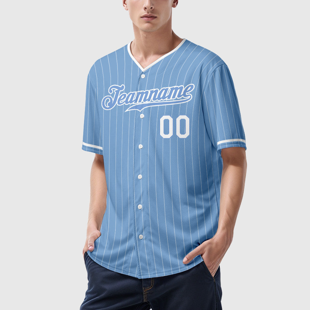 Custom Light Blue White Pinstripe Baseball Jersey