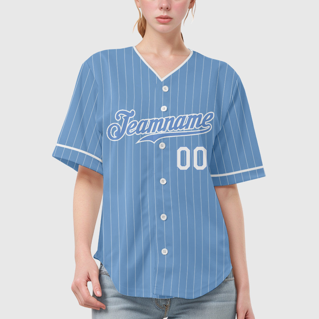 Custom Light Blue White Pinstripe Baseball Jersey
