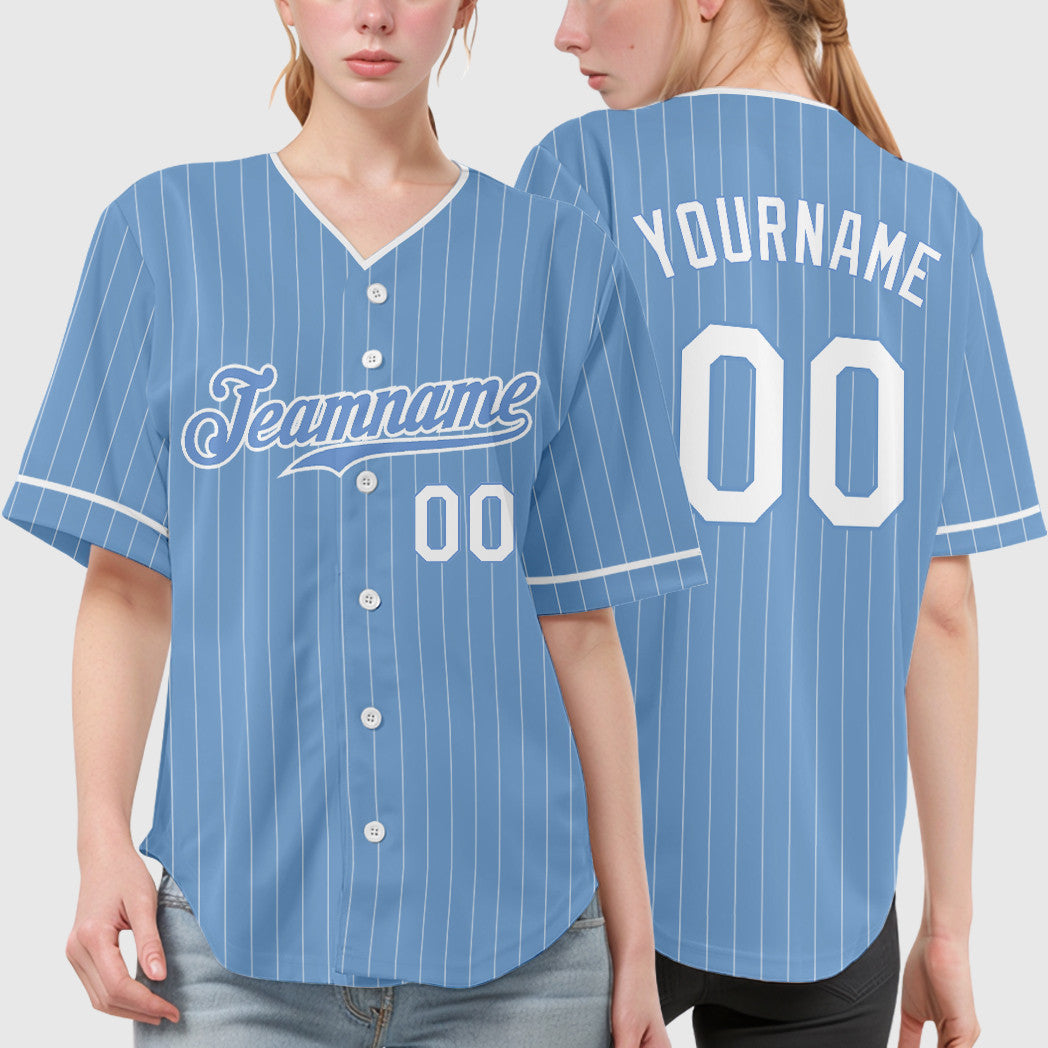 Custom Light Blue White Pinstripe Baseball Jersey