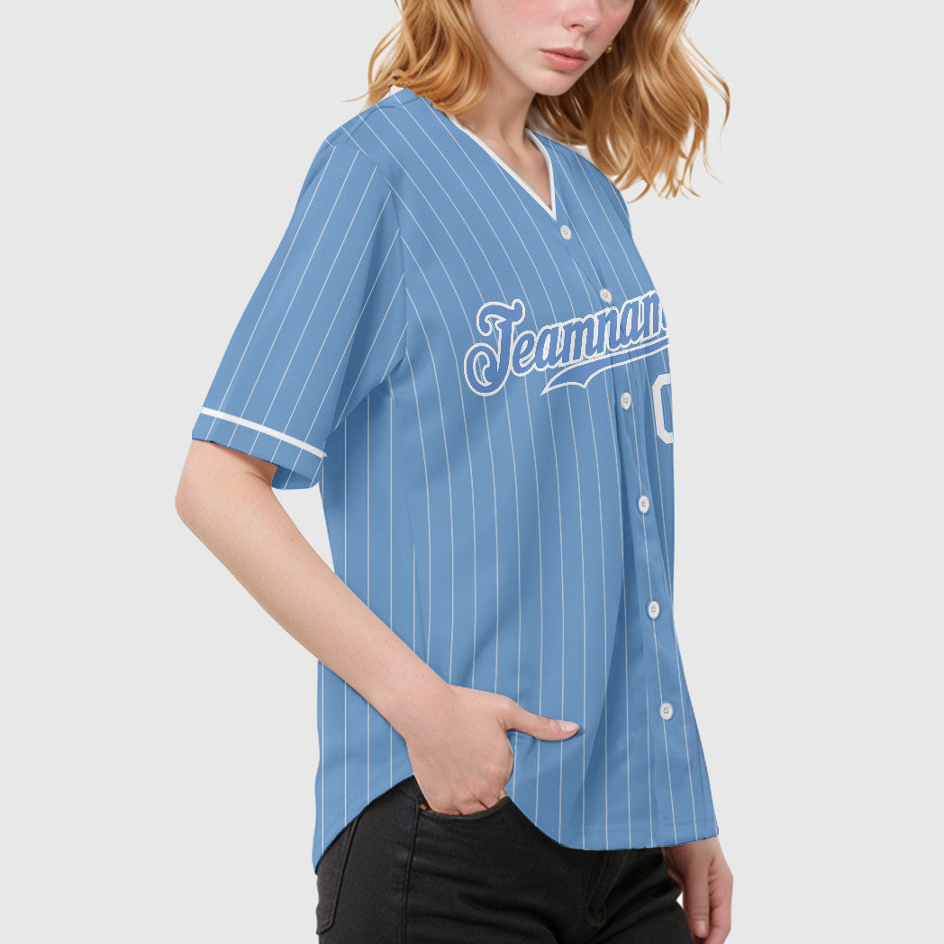 Custom Light Blue White Pinstripe Baseball Jersey