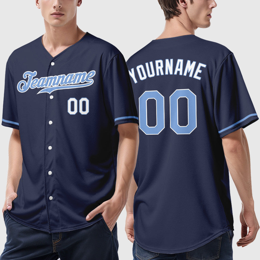 Custom Navy Light Blue-White Baseball Jersey